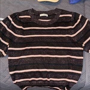 Ulla Johnson Black and Pale Pink Metallic Stripe Knit Tee